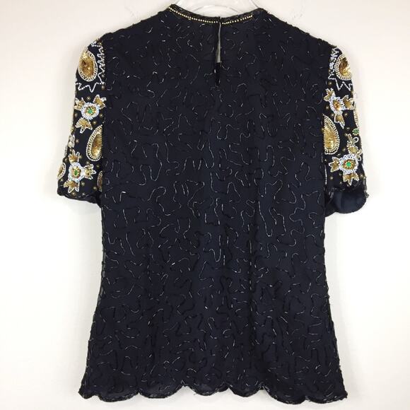 Vintage | Laurence Kazar | Silk Beaded Top Sz M - Picture 2 of 7